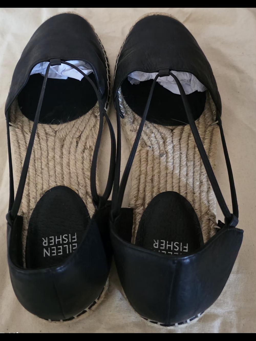 Eileen Fisher Black Leather Slingback Espadrilles